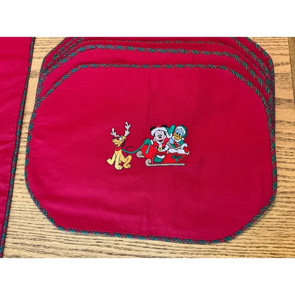 Disney Christmas Table Linens Set 37pc Mickey Donald Pluto Runner Placemats Red